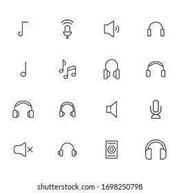 Set of music related vector line icons. Premium linear symbols pack. Vector illustration isolated on a white background. Web symbols for web sites and mobile app. Trendy design. 