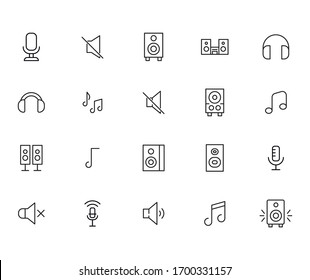 Conjunto de iconos de línea vectorial relacionados con la música. Paquete de símbolos lineales Premium. Ilustración vectorial aislada en un fondo blanco. Símbolos web para sitios web y aplicaciones móviles. Diseño moderno. 