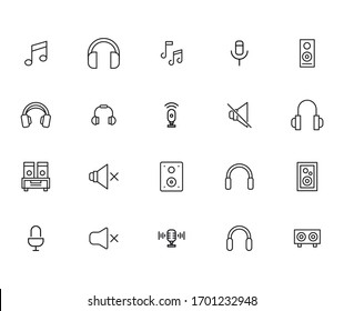 Set of music related vector line icons. Premium linear symbols pack. Vector illustration isolated on a white background. Web symbols for web sites and mobile app. Trendy design. 