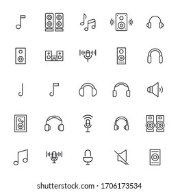 Set of music related vector line icons. Premium linear symbols pack. Vector illustration isolated on a white background. Web symbols for web sites and mobile app. Trendy design. 