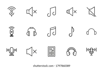 Set of music related vector line icons. Premium linear symbols pack. Vector illustration isolated on a white background. Web symbols for web sites and mobile app. Trendy design.