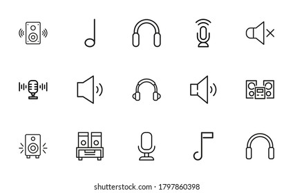 Set of music related vector line icons. Premium linear symbols pack. Vector illustration isolated on a white background. Web symbols for web sites and mobile app. Trendy design.