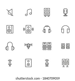 Conjunto de iconos de línea vectorial relacionados con la música. Paquete de símbolos lineales premium. Ilustración vectorial aislada en un fondo blanco. Símbolos web para sitios web y aplicaciones móviles. Diseño de moda.