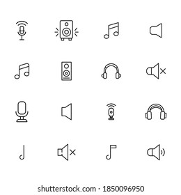 Set of music related vector line icons. Premium linear symbols pack. Vector illustration isolated on a white background. Web symbols for web sites and mobile app. Trendy design.