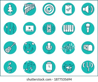 Set of Music Related Vector Line Icons. Contains such Icons as Pan Flute, Piano, Guitar, Treble Clef, In-ear and more. Editable Stroke. 32x32 Pixel Perfect
