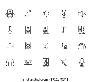 Set of music related vector line icons. Premium linear symbols pack. Vector illustration isolated on a white background. Web symbols for web sites and mobile app. Trendy design.