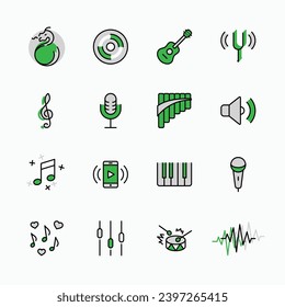 Set of Music Related Vector Line Icons. Contains such Icons as Pan Flute, Piano, Guitar, Treble Clef, In-ear and more. Editable Stroke. 32x32 Pixel Perfect