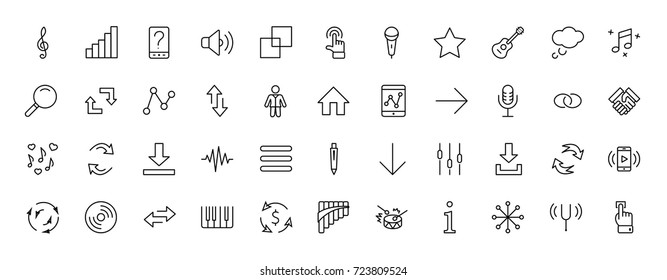 Set of Music Related Vector Line Icons. Contains such Icons as Pan Flute, Piano, Guitar, Treble Clef, In-ear and more. Editable Stroke. 32x32 Pixel Perfect