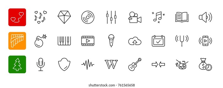 Set of Music Related Vector Line Icons.  
