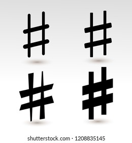 Set of music sharp black icon in flat design. Note symbol. Vector illustration. Isolated on white background.