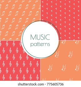 Set of music signs pattern in rose and orange colors
