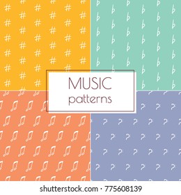 Set of music signs patterns in yellow and color