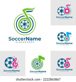 Set of Music Soccer logo template, Football logo design vector