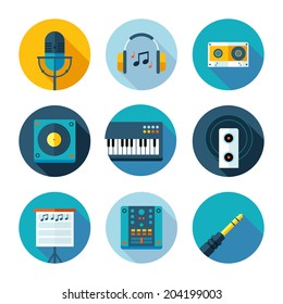 Set of music and sound icons. Vector sound stuff in flat modern style.