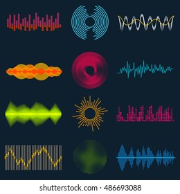 Set of music or sound waves. Audio equalizer technology, pulse musical. Vector illustration