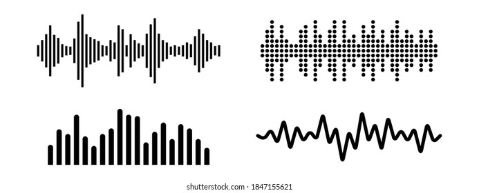 Conjunto de ondas sonoras musicales. Ecualizador de tecnología en fondo blanco. Iconos de ondas de audio. Ilustración vectorial.