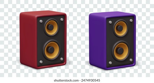 Set of music speakers of different colors. Concept equipment