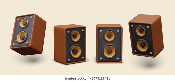 Set of music speakers in different positions. Professional stage equipment