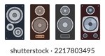 Set of music speakers. Vector music speakers flat icons. Sound speakers color illustration in flat style. Home speaker flat icon set. Acoustic audio systems. Vector illustration.