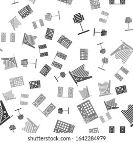 Set Music stand, Drum machine, Harp and Stereo speaker on seamless pattern. Vector