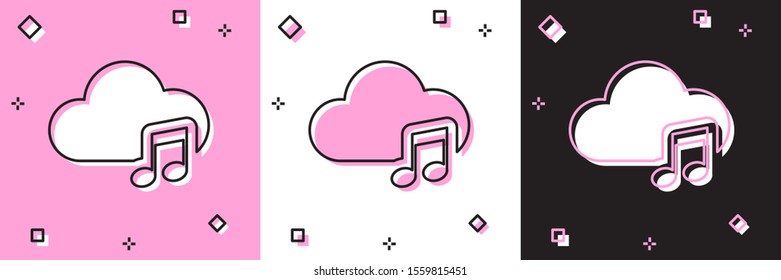 Set Music streaming service icon isolated on pink and white, black background. Sound cloud computing, online media streaming, online song, audio wave.  Vector Illustration