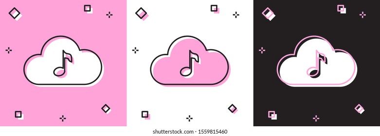 Set Music streaming service icon isolated on pink and white, black background. Sound cloud computing, online media streaming, online song, audio wave.  Vector Illustration
