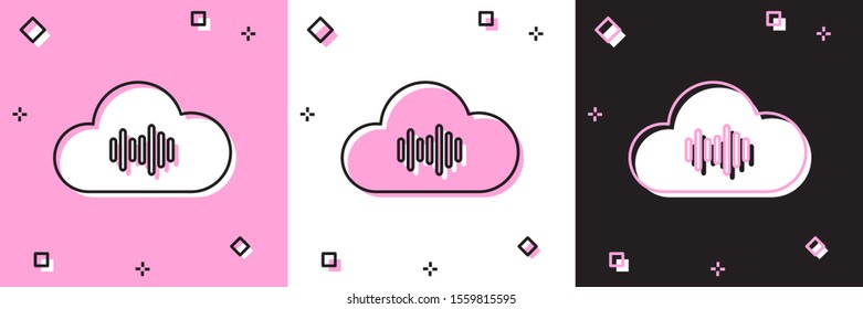 Set Music streaming service icon isolated on pink and white, black background. Sound cloud computing, online media streaming, online song, audio wave.  Vector Illustration