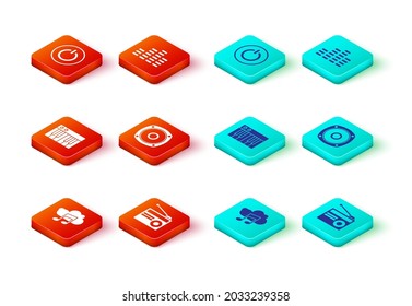 Set Music streaming service, Radio with antenna, synthesizer, Stereo speaker, equalizer and Power button icon. Vector