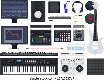 Set of Music Studio icons flat vector illustration