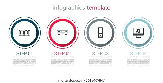 Set Music synthesizer, Sound mixer controller, player and Computer with music note. Business infographic template. Vector