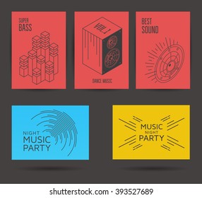 Set of music vector posters. Music party design elements.