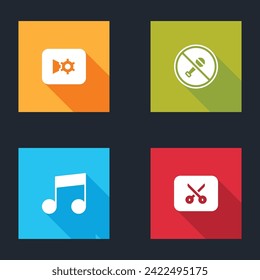 Set Music or video settings, Mute microphone, note, tone and editing icon. Vector