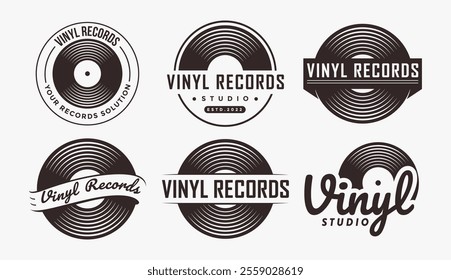 Set of music vinyl logo emblem label on white background