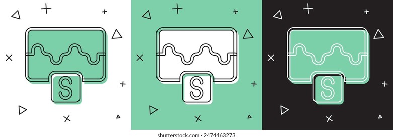 Set Music wave equalizer icon isolated on white and green, black background. Sound wave. Audio digital equalizer technology, console panel, pulse musical.  Vector