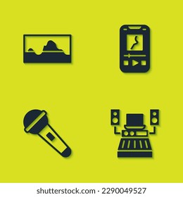 Set Music wave equalizer, recording studio, Microphone and player icon. Vector