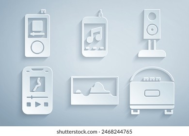 Set Music wave equalizer, Stereo speaker, player,  and  icon. Vector