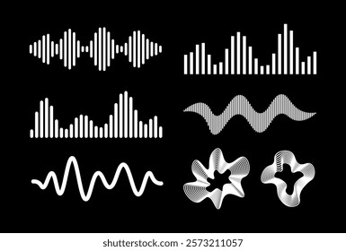 Set music waveform, audio frequency, volume and pulse. Black and White Waves	