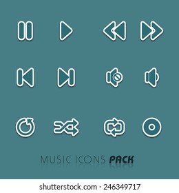 Set of music web icons on green background.