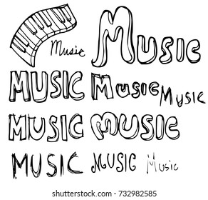 Set of Music Word illustration Hand drawn Sketch line vector