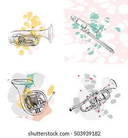 Set of musical artistic illustration concept. Art music, greeting card or invitation design background.