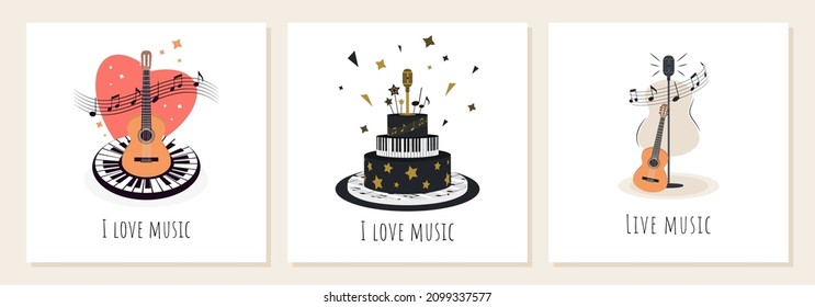 Set of musical cards. Vector illustration.