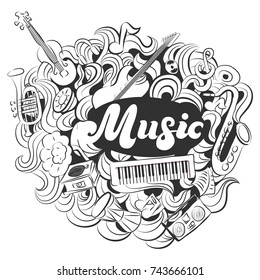 set of musical cartoon instruments, vector illustration