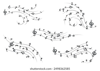 set of musical compositions with notes sheet swirl