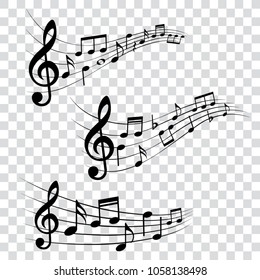 Set of musical design elements, music notes, isolated, vector illustration.