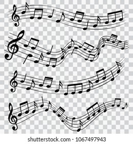 Set of musical design elements, music notes, isolated, vector illustration.