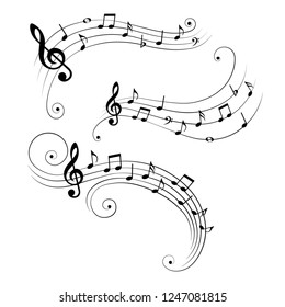 Set of musical design elements, music notes, vector illustration.