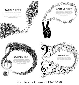 Set Of Musical Design Elements From Music Staff With Treble Clef And Notes. Vector Illustration. 