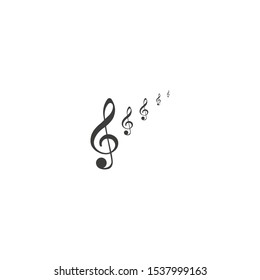 Set of musical design elements, treble clef in swirl with music notes, vector illustration.