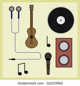 Set of musical devices,  can be used as infographic elements or poster/postcard