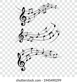 Set of musical elements for design, music notes, isolated, vector illustration.